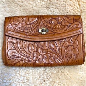 Vintage Clutch purse - floral embossed leather